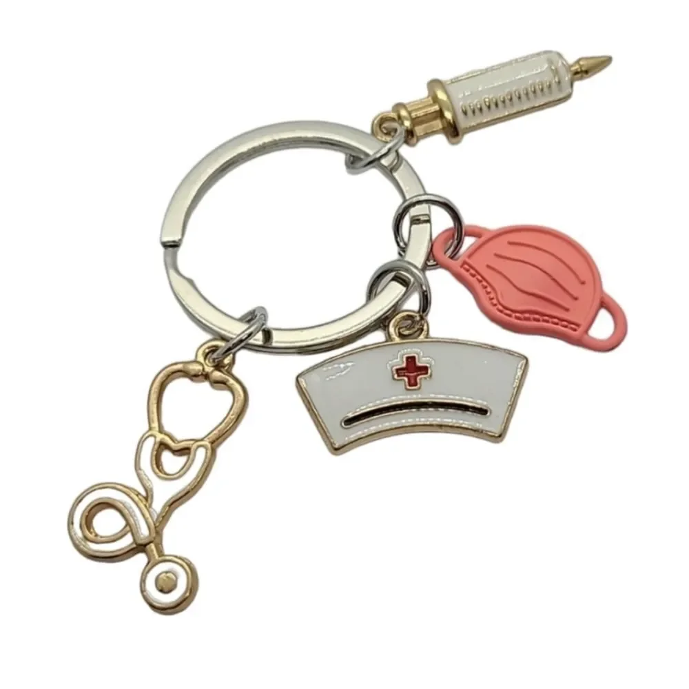 Nurse Keychain Stethoscope Syringe Mask Hat Medical Charms RN Nursing Gift
